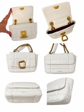 Songmont White Quilted Leather Shoulder Bag with Gold Chain and Hardware